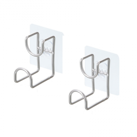 Set 2 suporturi autoadezive pentru agatare articole baie, inox, 7 x 6 x 3.5 cm, argintiu